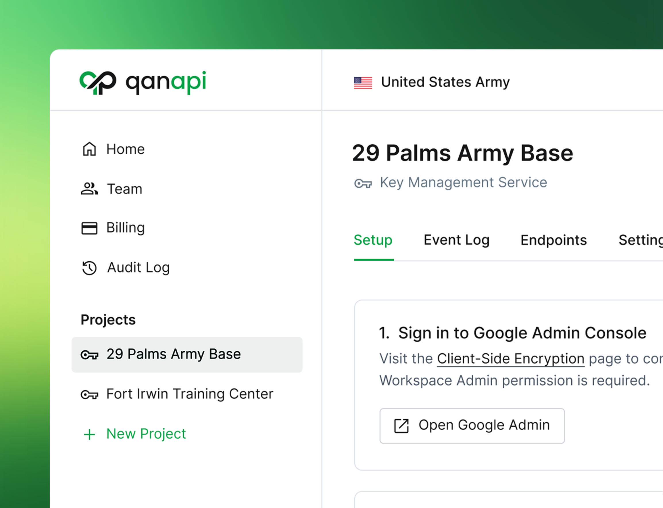 App sidebar with active project view